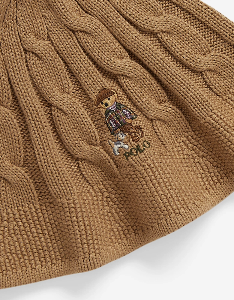 Ralph Lauren Girls Cable Knit Bucket Hat in Beige