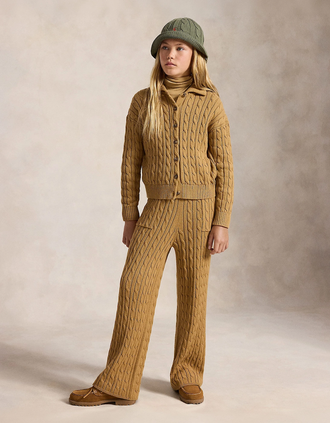 Ralph Lauren Girls Cable Knit Cardigan in Beige