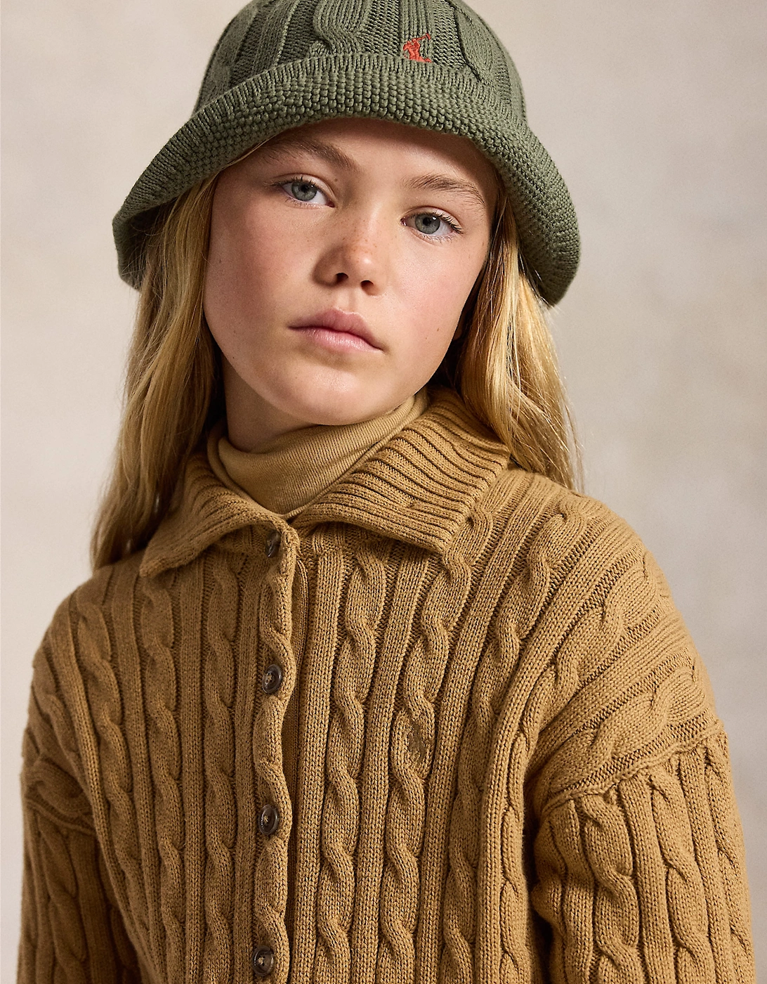 Ralph Lauren Girls Cable Knit Cardigan in Beige