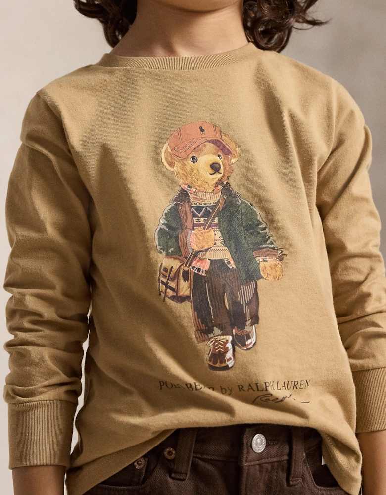 Ralph Lauren Boys Polo Bear Long Sleeve T-Shirt in Beige