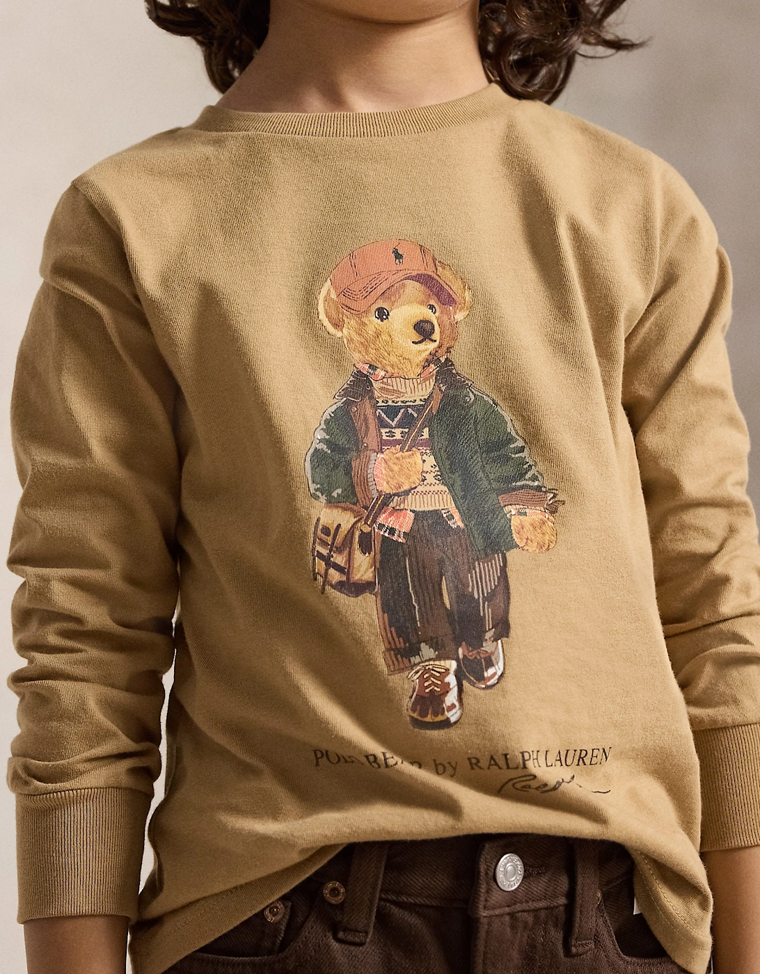 Ralph Lauren Boys Polo Bear Long Sleeve T-Shirt in Beige
