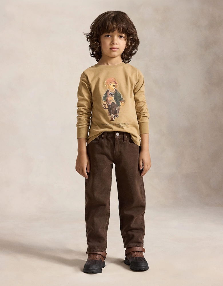 Ralph Lauren Boys Polo Bear Long Sleeve T-Shirt in Beige