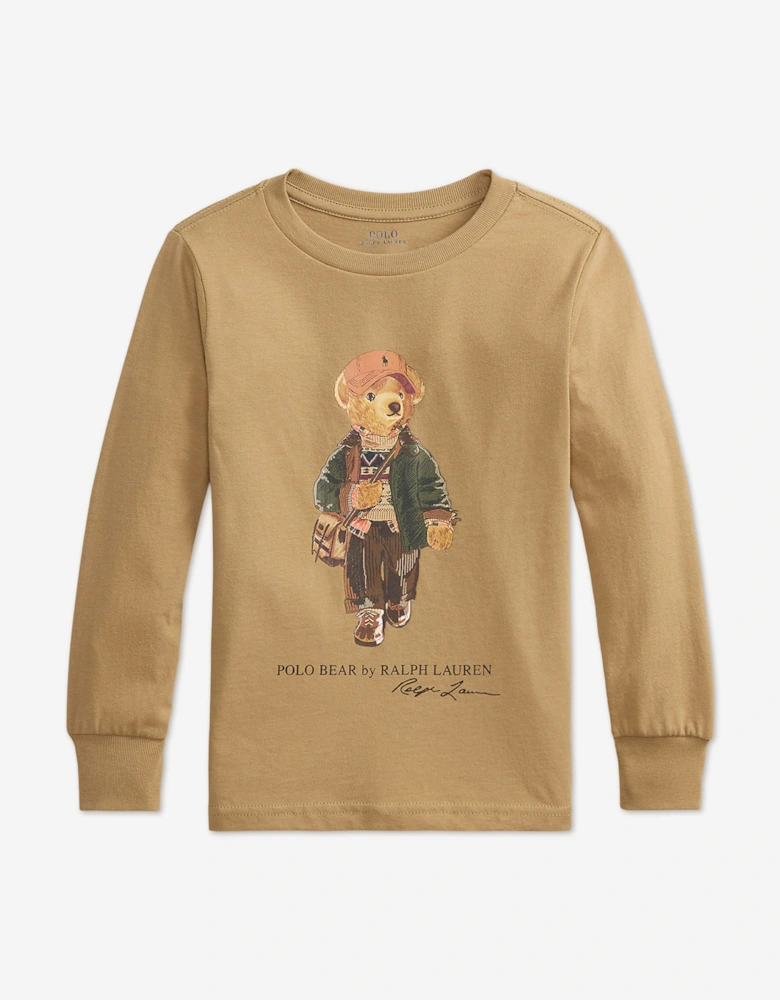 Ralph Lauren Boys Polo Bear Long Sleeve T-Shirt in Beige