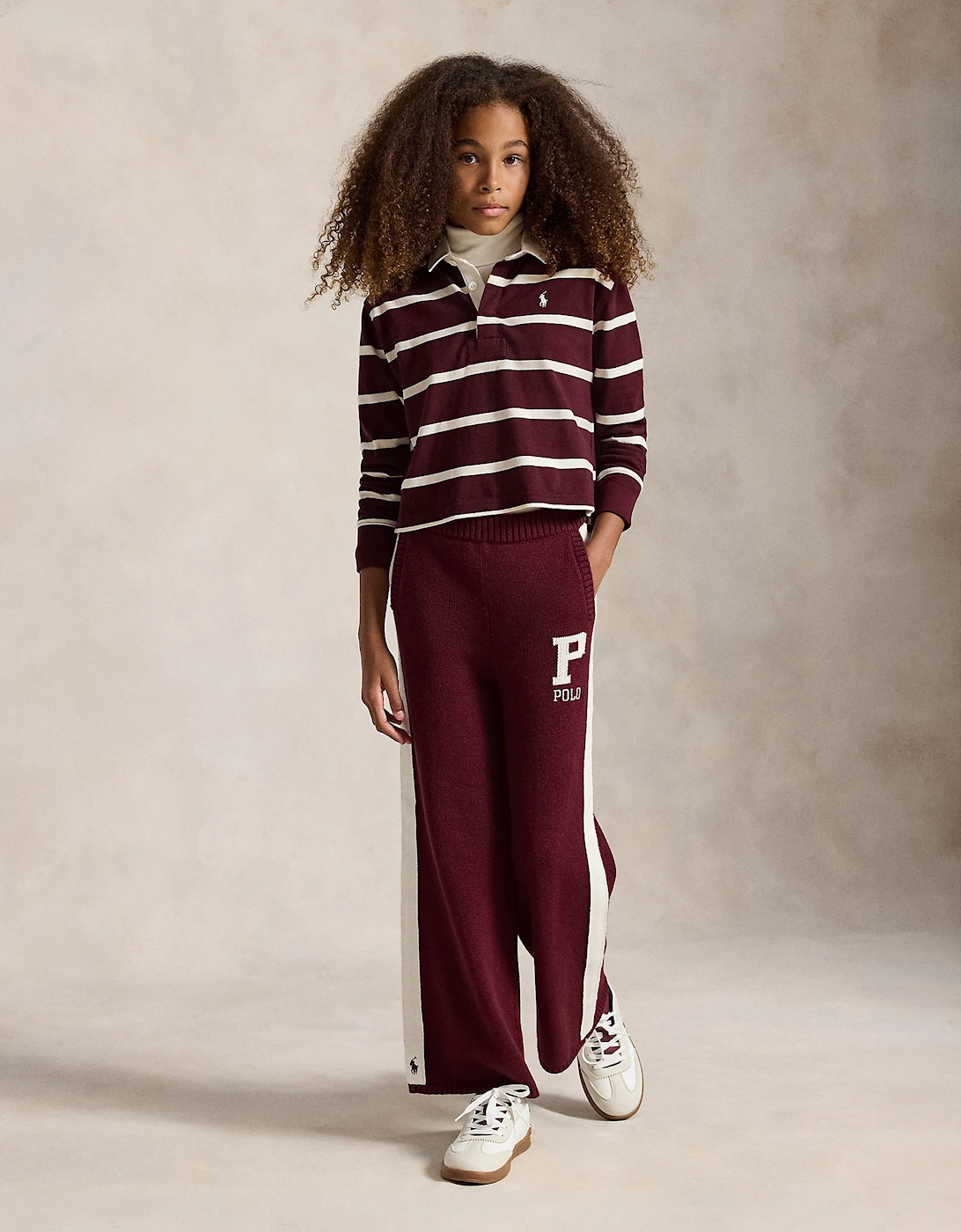 Ralph Lauren Girls Striped Jersey Rugby Shirt in Red