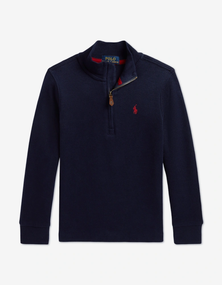 Ralph Lauren Boys Estate Rib Half Zip Pullover in Navy
