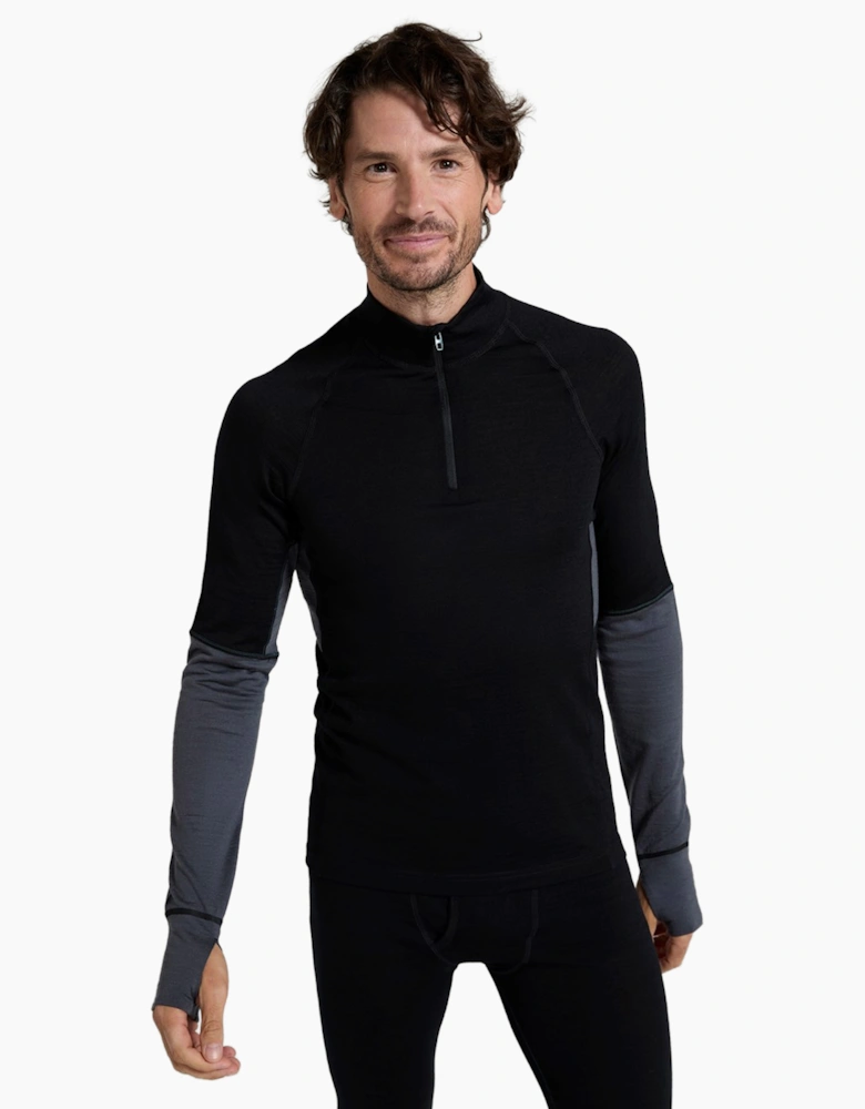 Mountain Warehouse Mens Ultra Merino Wool Zip Neck Base Layer Top