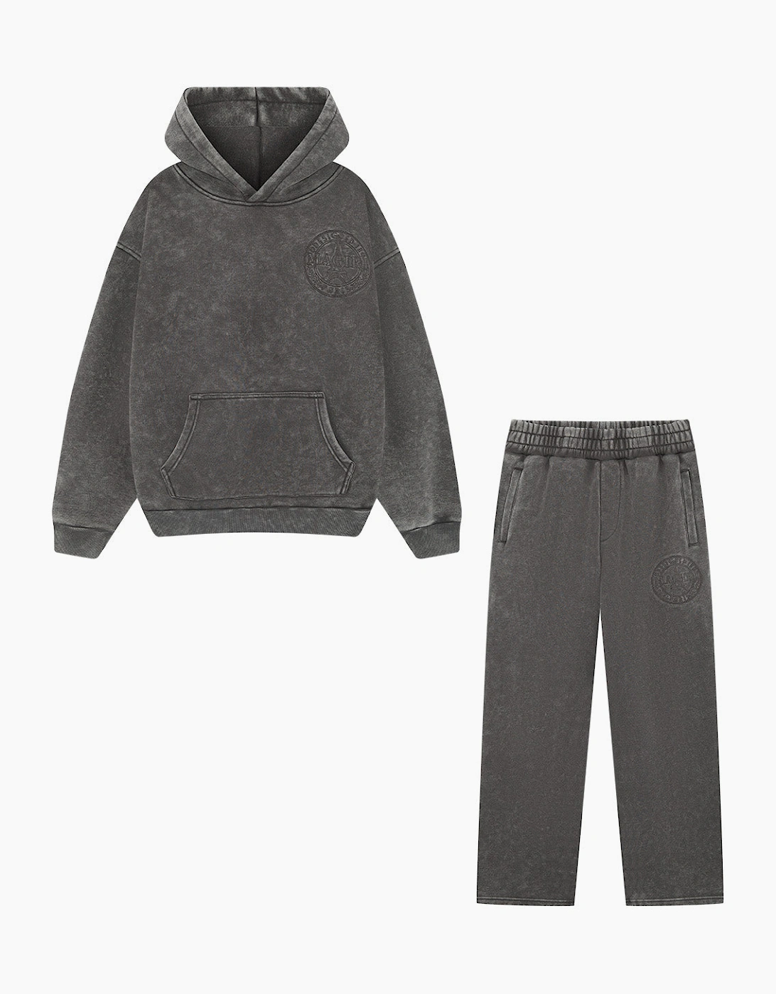 Magiri Men's Magiri Embroidered Acid Wash Hoodie & Jogger Tracksuit in Washed Grey