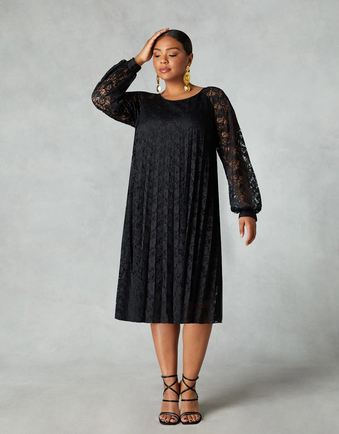 Black Lace Pleated Dress