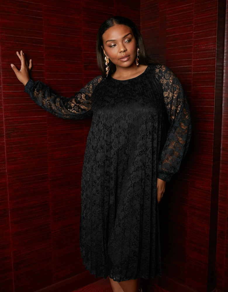Black Lace Pleated Dress