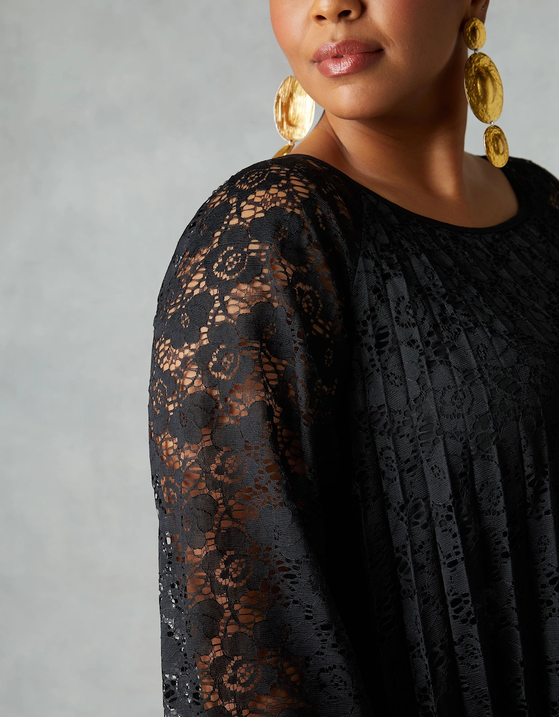 Black Lace Pleated Dress