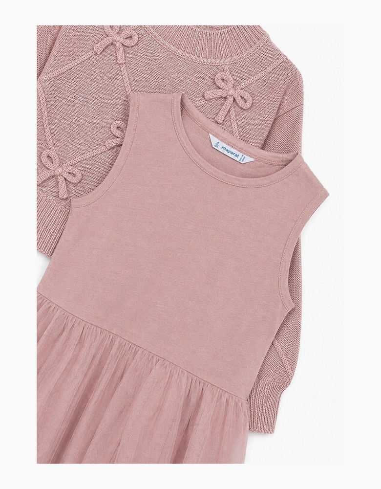 Girls Dusty Pink Knit Tulle Dress