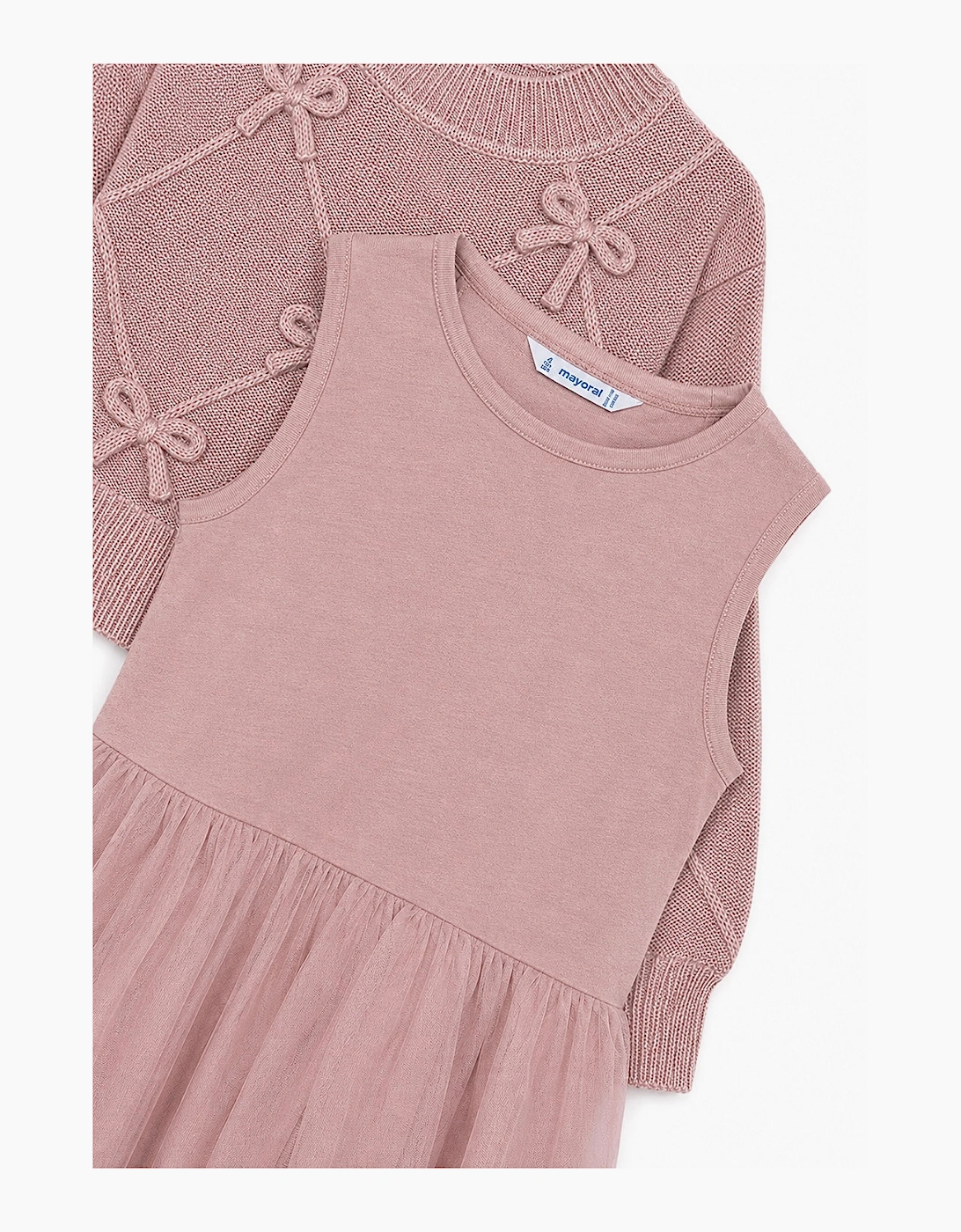 Girls Dusty Pink Knit Tulle Dress