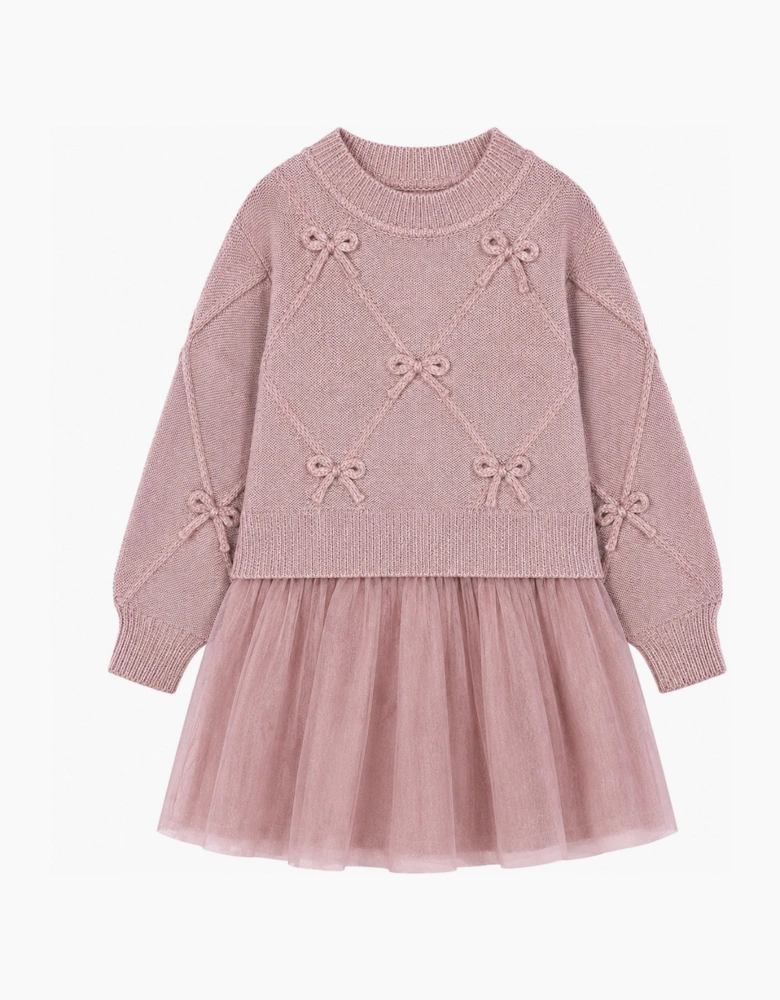 Girls Dusty Pink Knit Tulle Dress