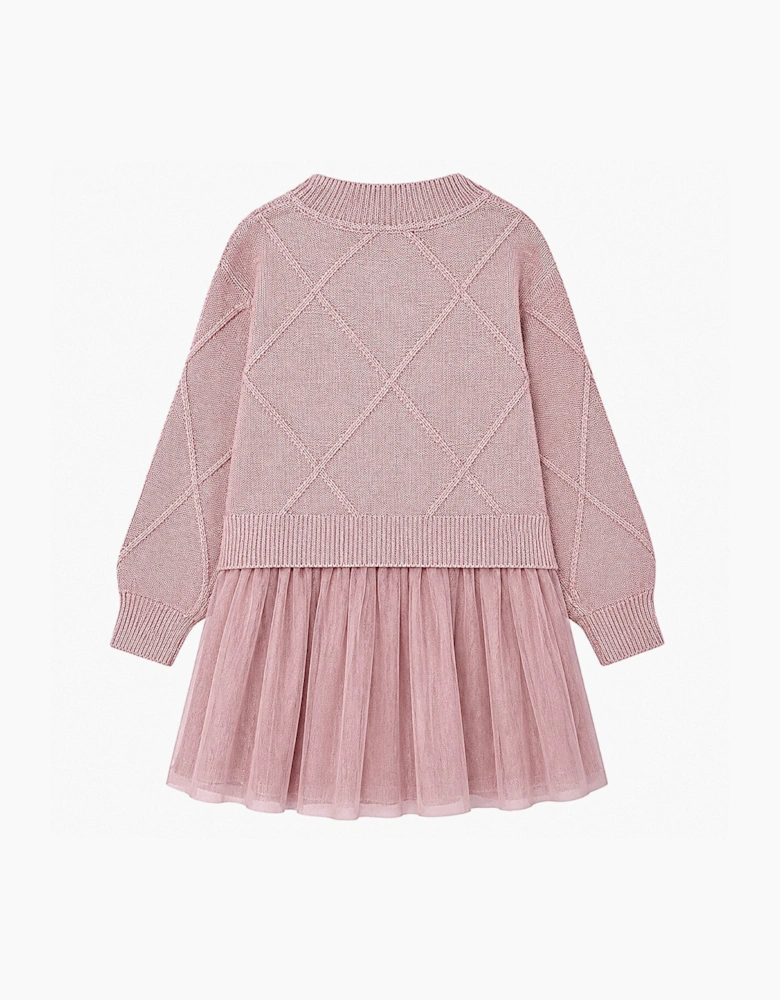 Girls Dusty Pink Knit Tulle Dress