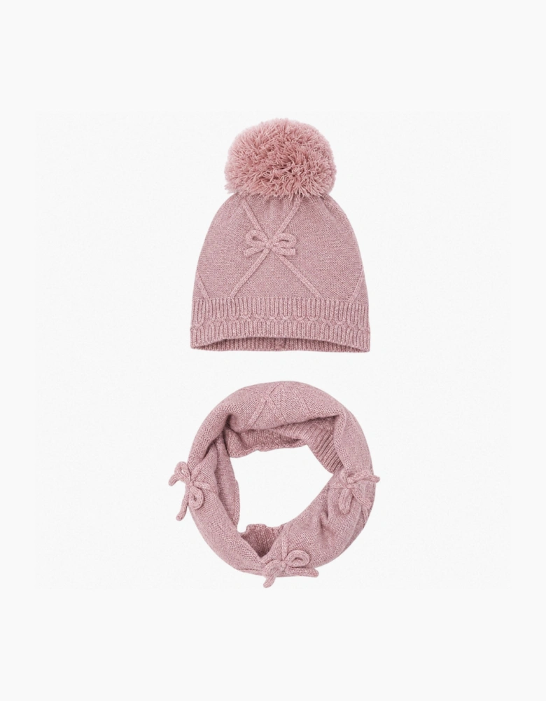 Girls Dusty Pink Knit Hat and Snood Set