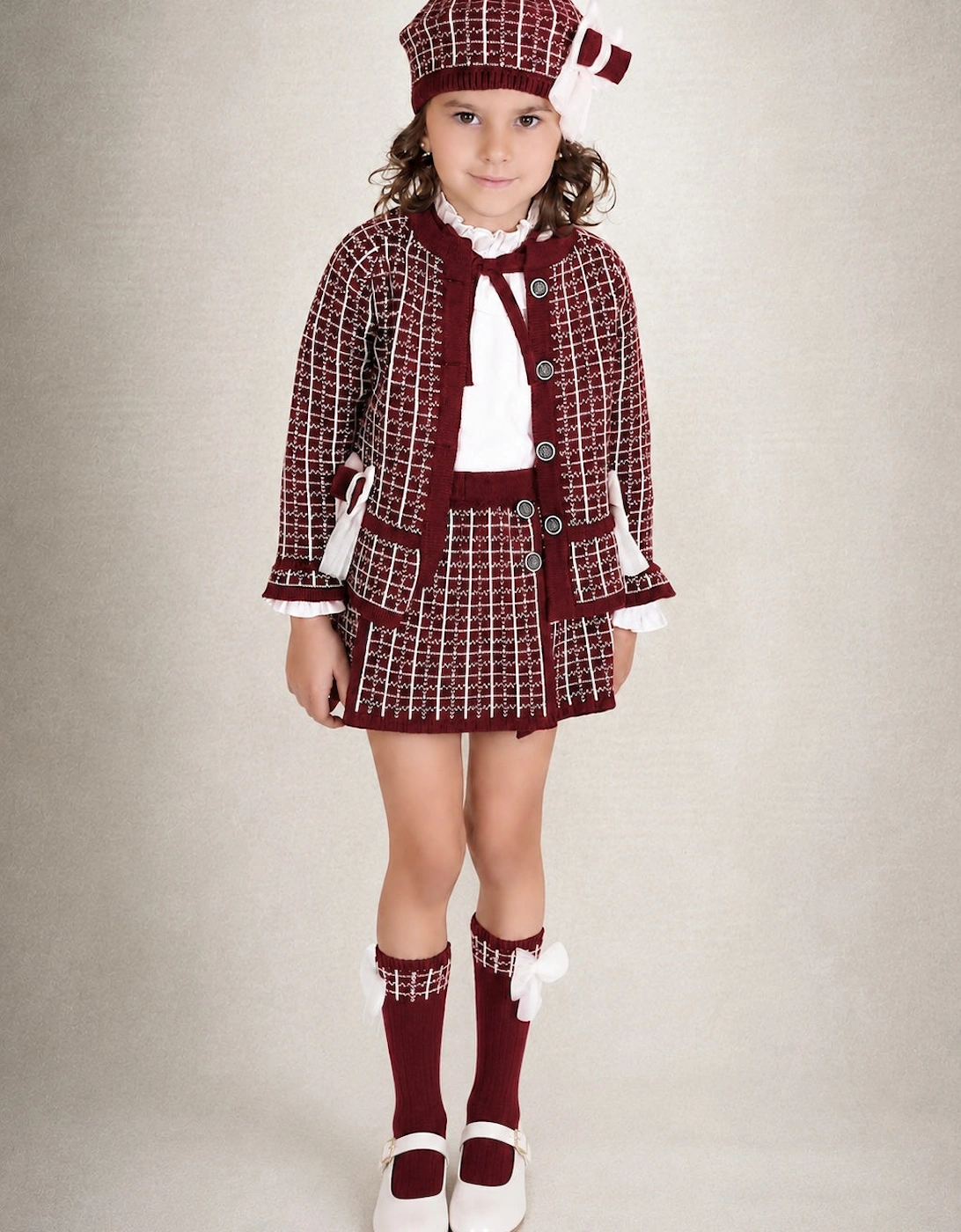 Girls Dark Red and Ivory Socks