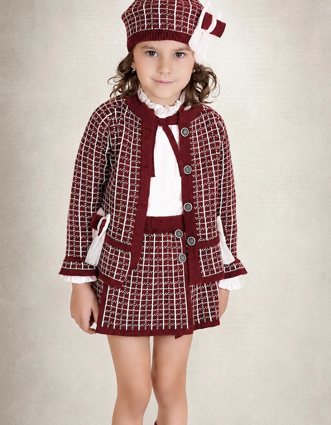 Girls Dark Red and Ivory Hat