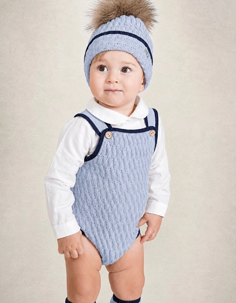 Boys Pale Blue and Navy Fur Pom Hat