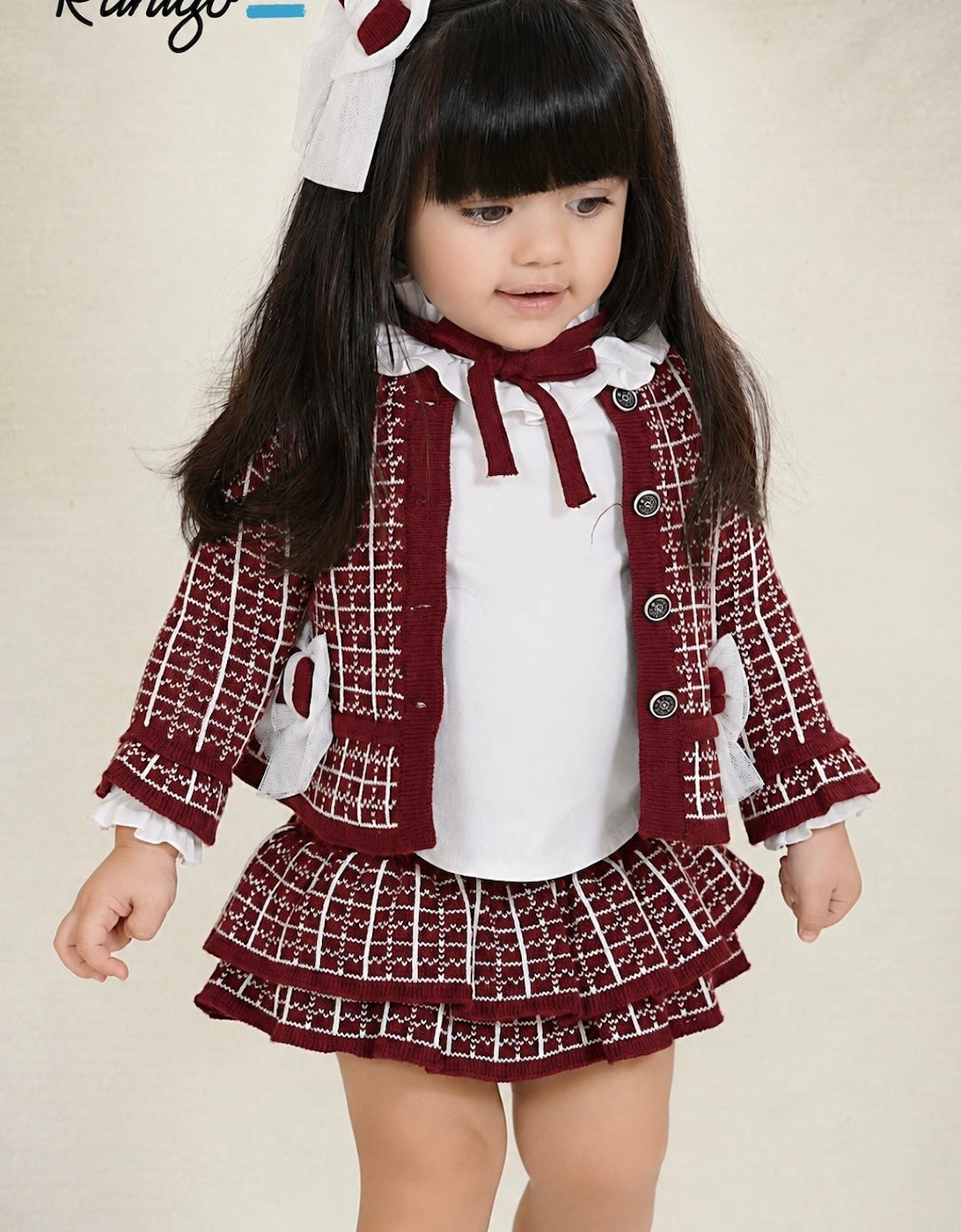 Girls Dark Red and Ivory Jam Pant Set