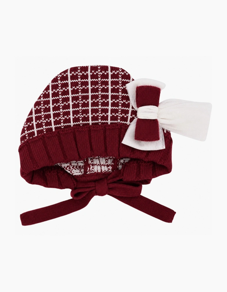 Girls Dark Red and Ivory Bonnet