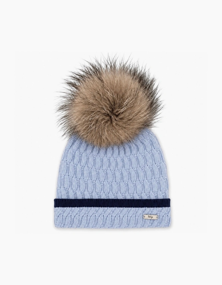 Boys Pale Blue and Navy Fur Pom Hat