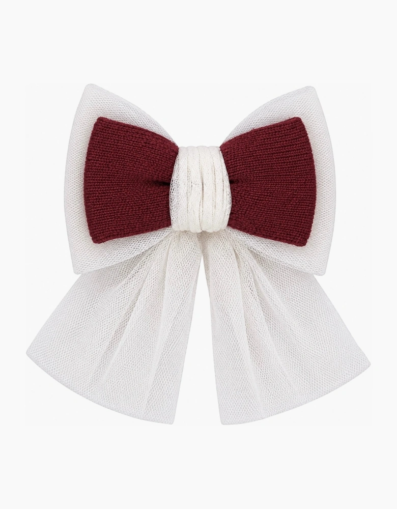 Girls Dark Red and Ivory Hair Bow Clip