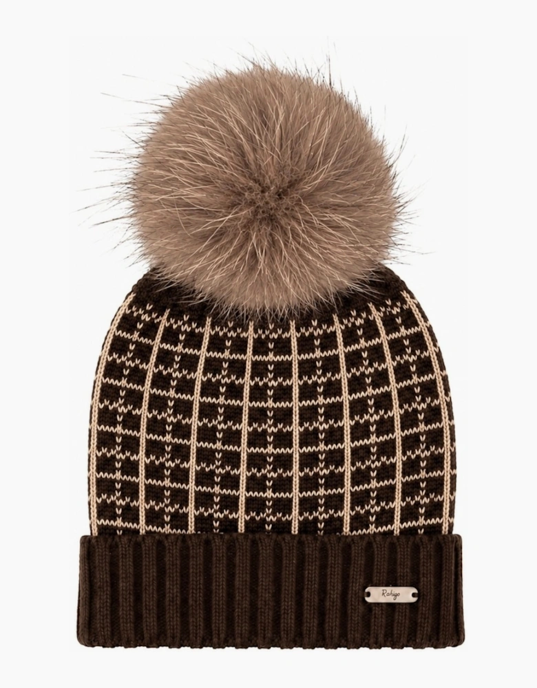 Boys Brown and Camel Fur Pom Hat