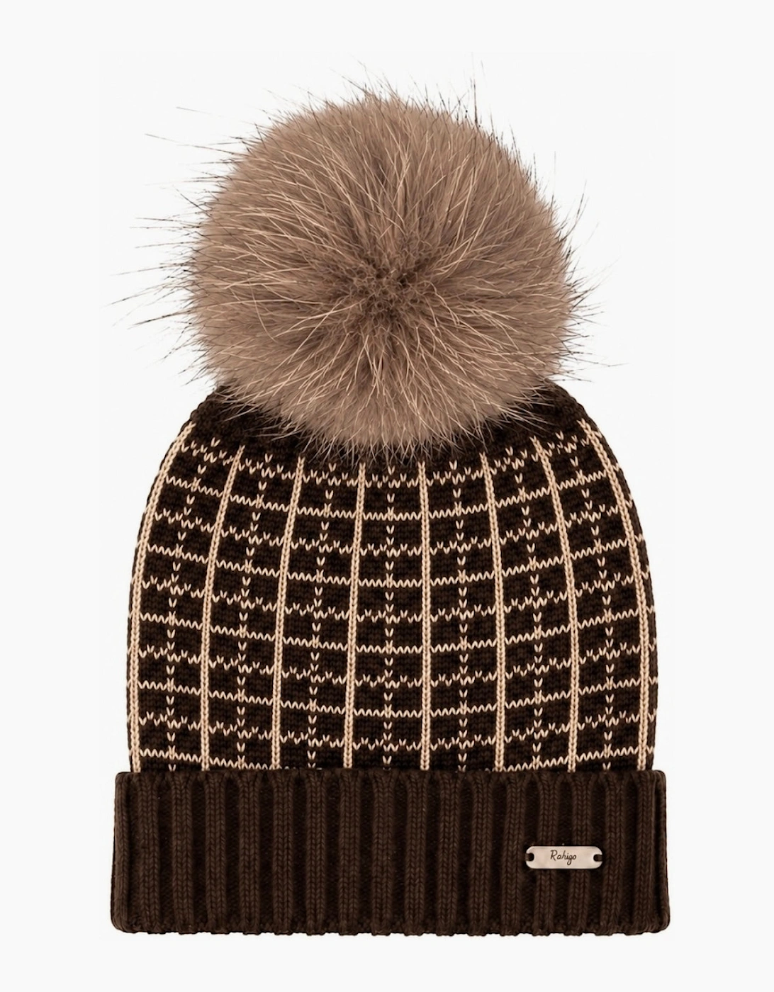 Boys Brown and Camel Fur Pom Hat