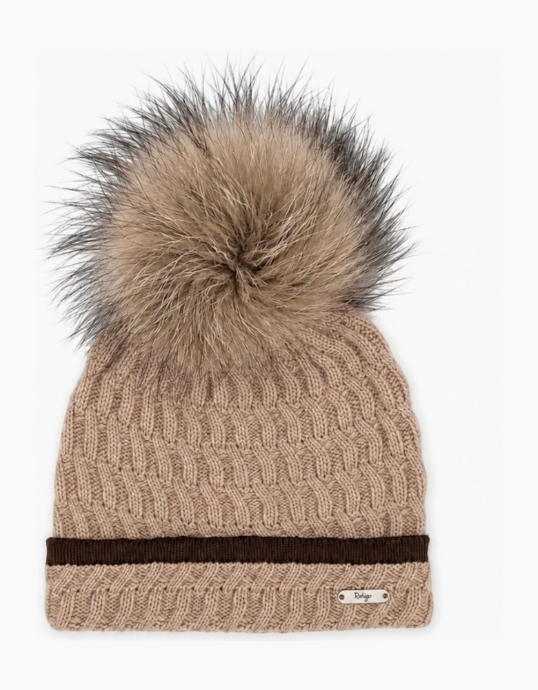 Boys Camel and Brown Fur Pom Hat