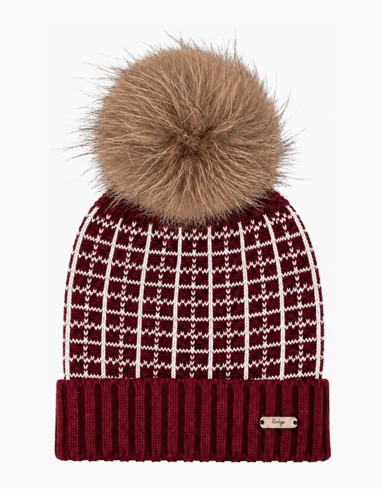 Boys Dark Red and Ivory Fur Pom Hat