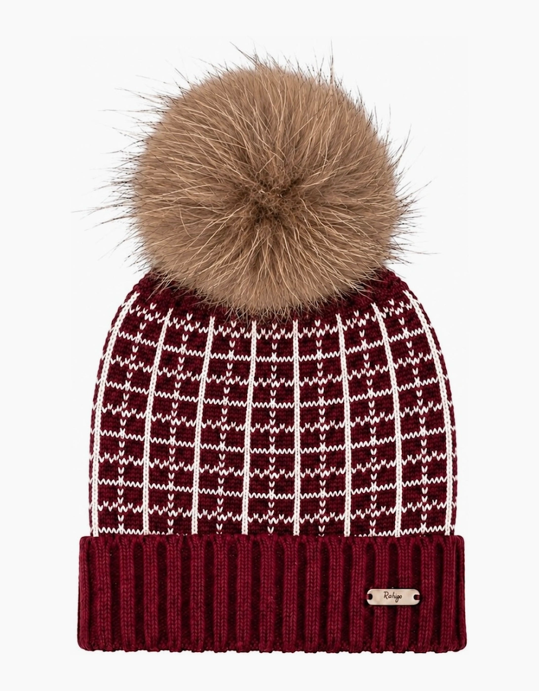 Boys Dark Red and Ivory Fur Pom Hat