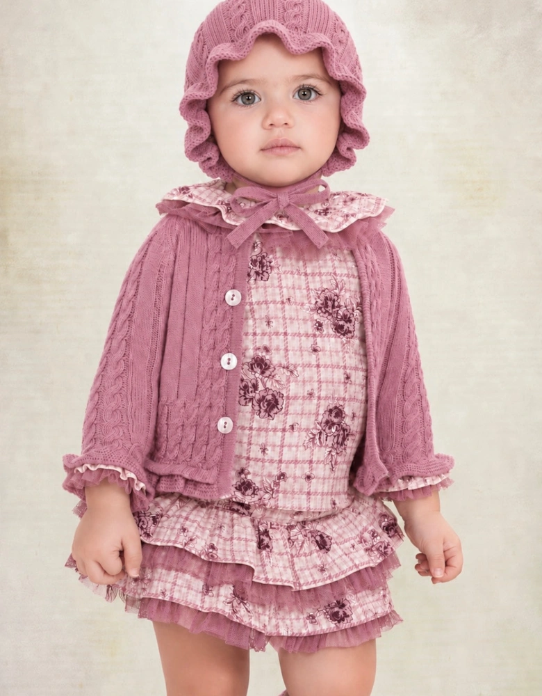 Girls Rose Pink Cable Bonnet
