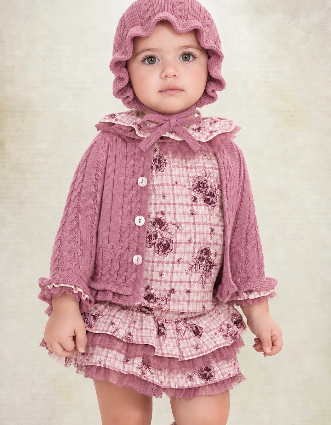 Girls Rose Pink Cable Bonnet