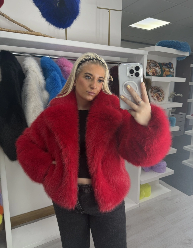 Red Bamboo Blend Faux Fur Cropped Natalie Jacket