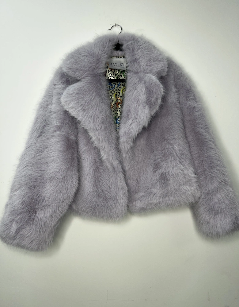 Purple Bamboo Blend Faux Fur Cropped Natalie Jacket