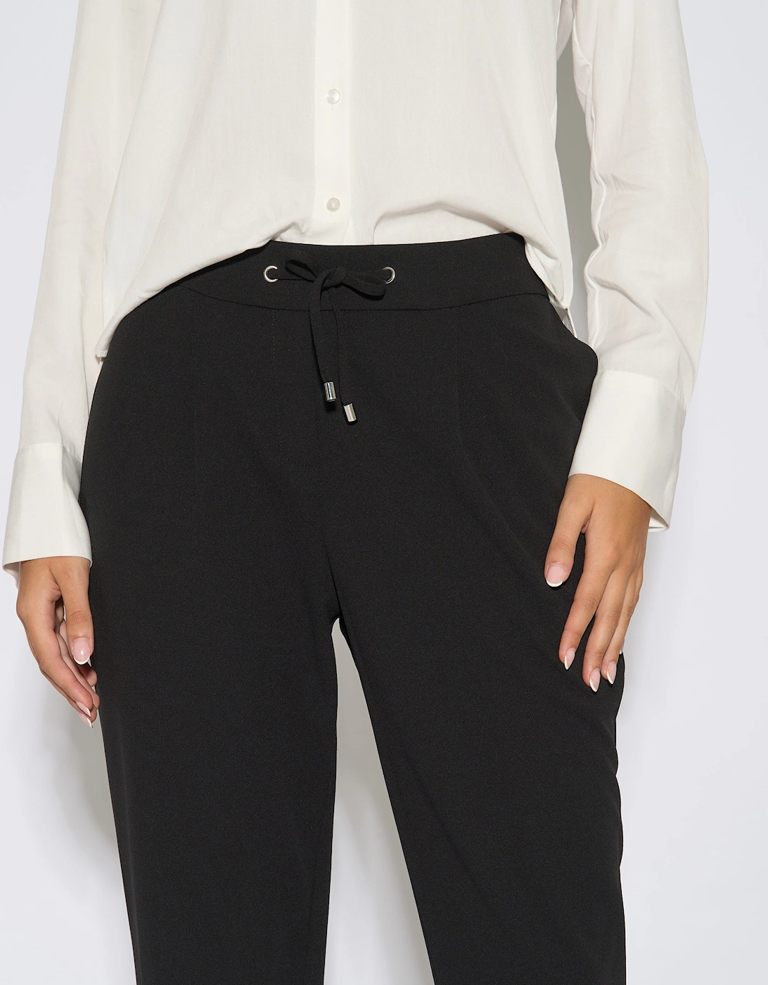 Black Drawstring Turn Up Scuba Crepe Jogger
