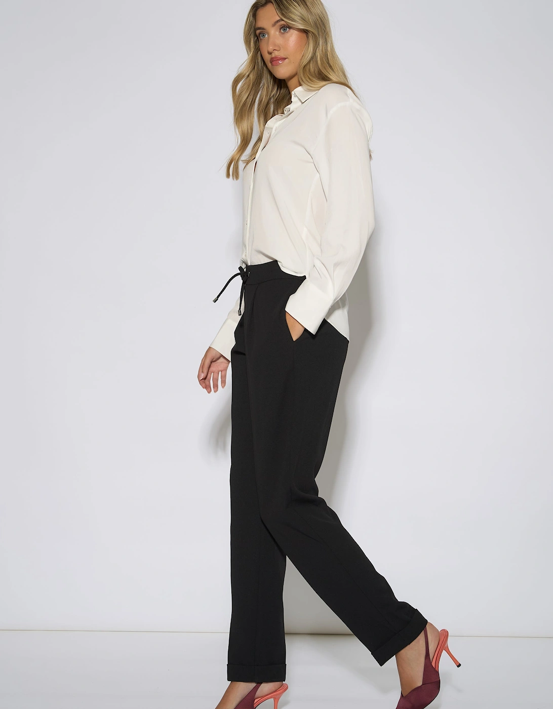 Black Drawstring Turn Up Scuba Crepe Jogger