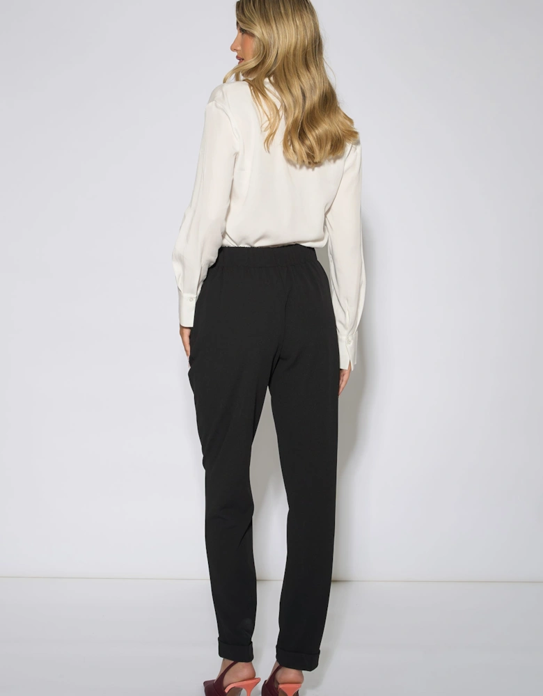 Black Drawstring Turn Up Scuba Crepe Jogger