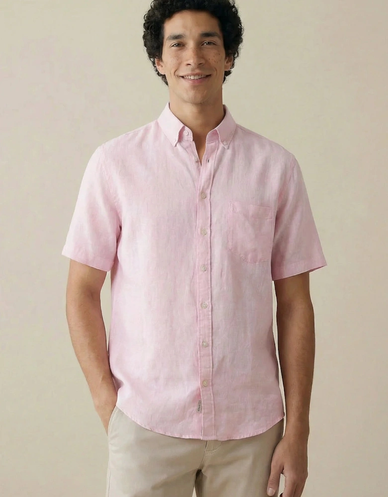 Premium Linen Button Down Short Sleeved Shirt Magnolia