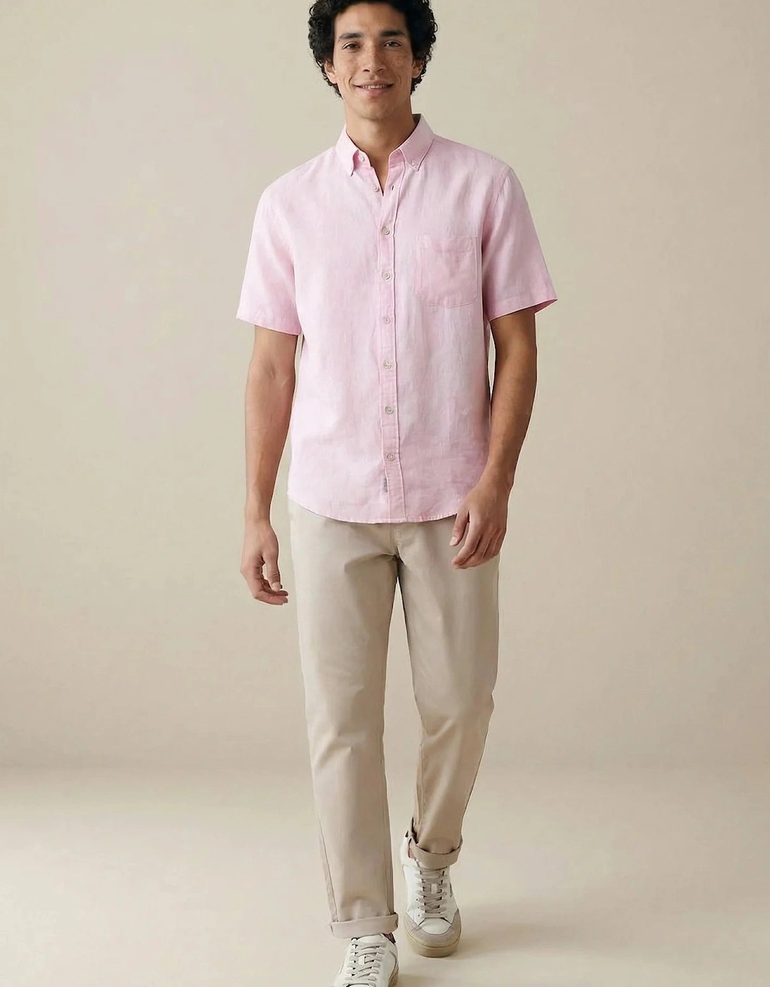 Premium Linen Button Down Short Sleeved Shirt Magnolia