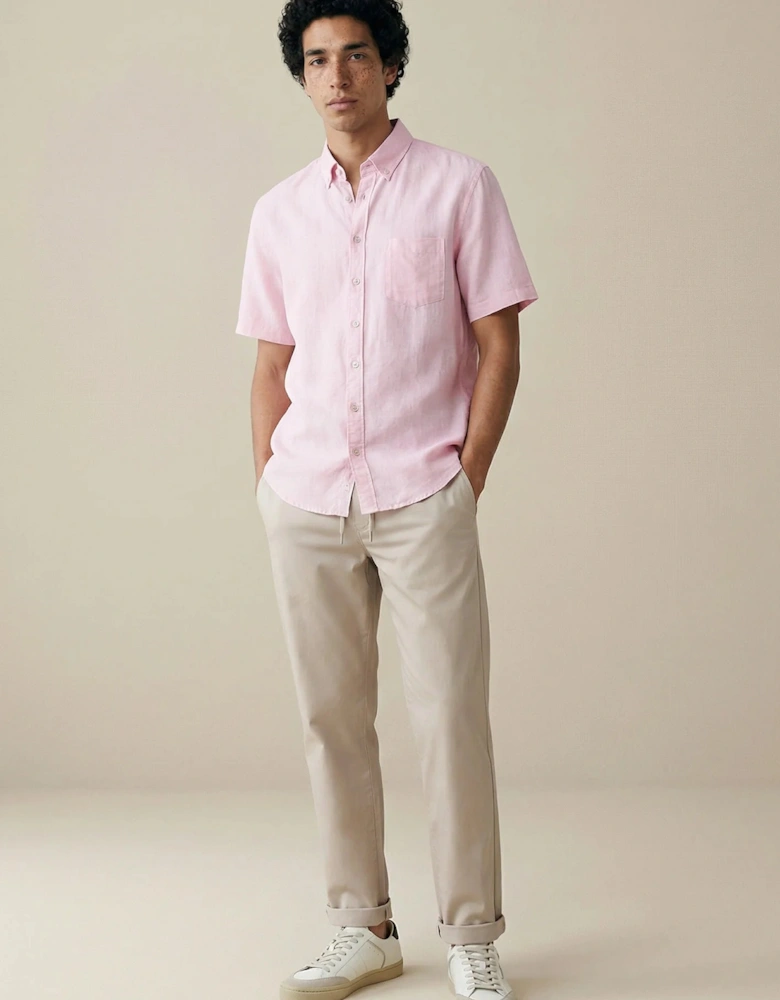 Premium Linen Button Down Short Sleeved Shirt Magnolia