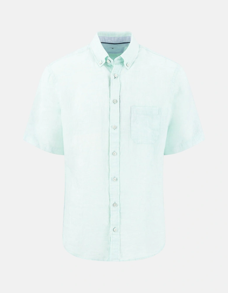Premium Linen Button Down Short Sleeved Shirt Mint