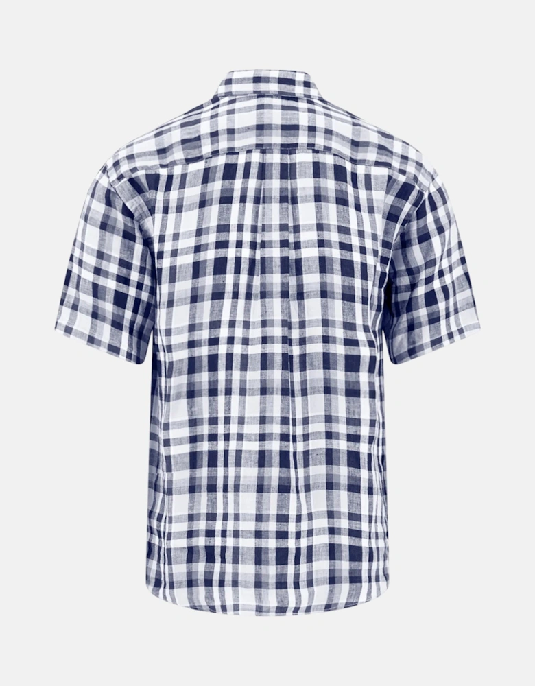 Linen Check Button Down Short Sleeved Shirt Navy