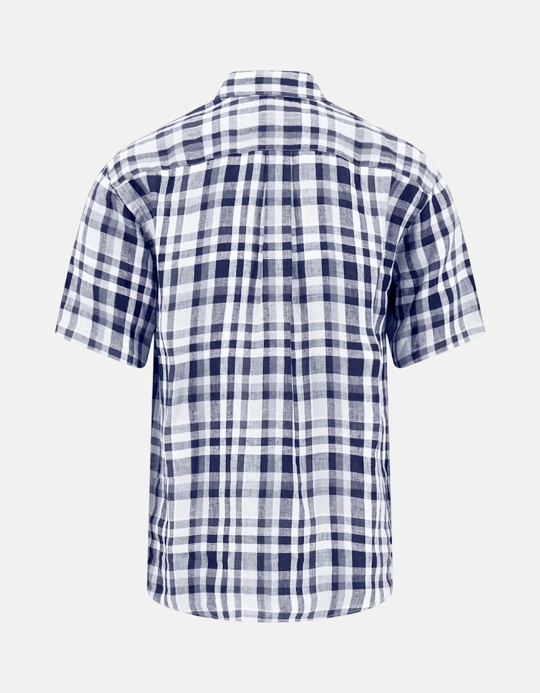 Linen Check Button Down Short Sleeved Shirt Navy