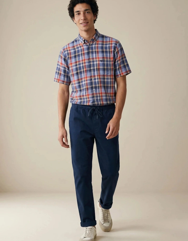 Linen Check Button Down Short Sleeved Shirt Spicy Red