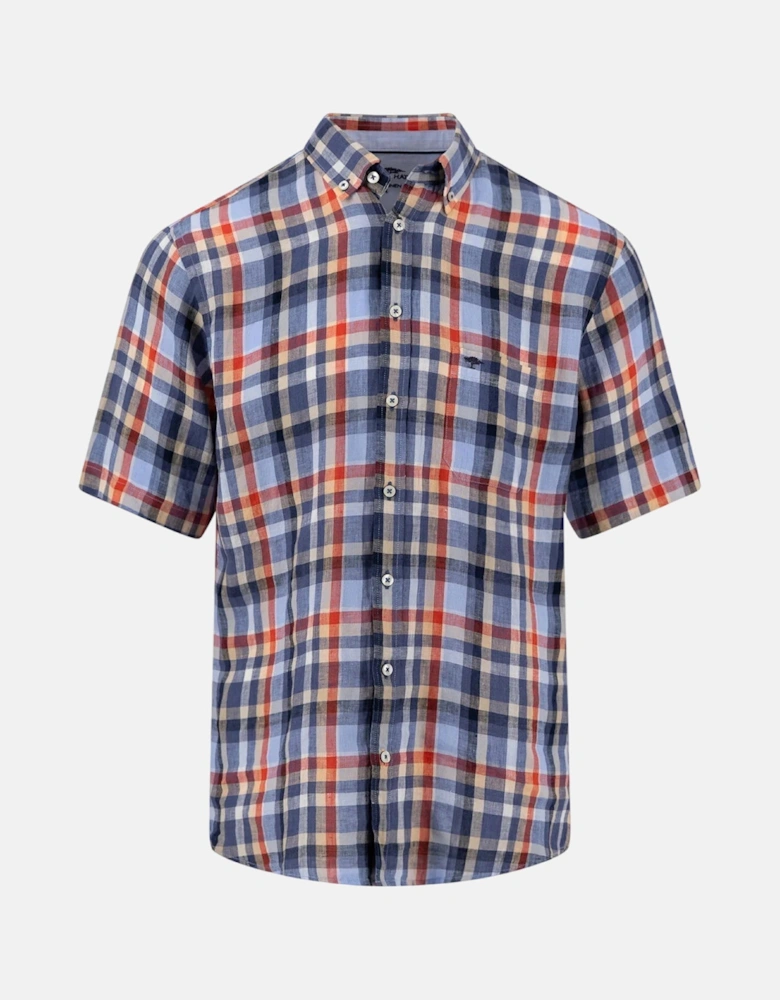 Linen Check Button Down Short Sleeved Shirt Spicy Red