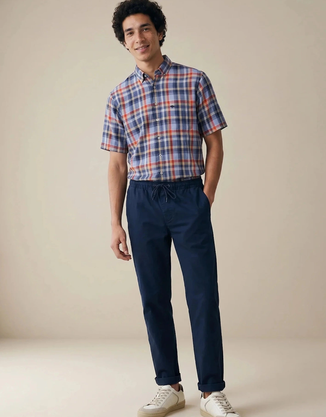 Linen Check Button Down Short Sleeved Shirt Spicy Red