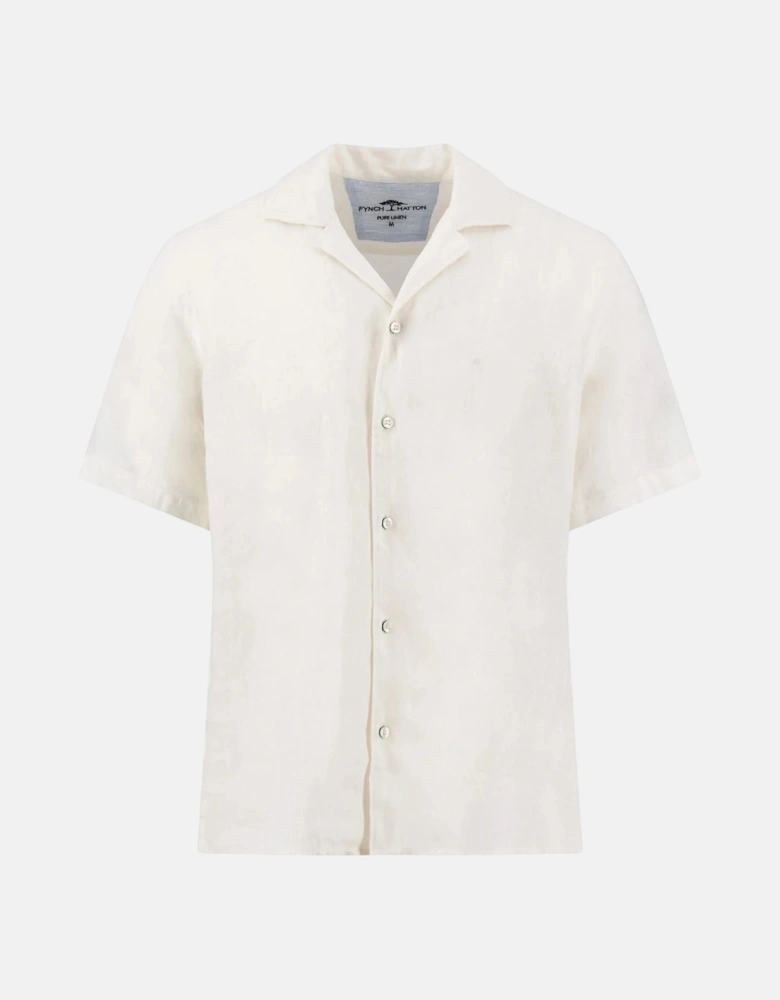 Pure Linen Lapel Collar Short Sleeved Shirt White