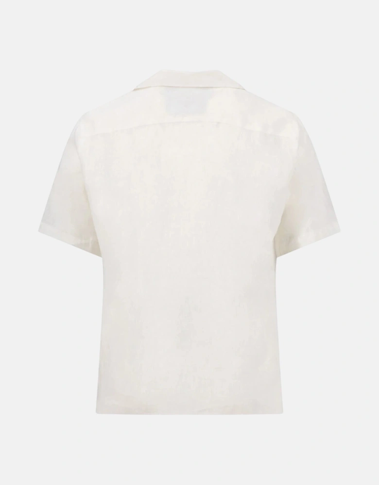 Pure Linen Lapel Collar Short Sleeved Shirt White