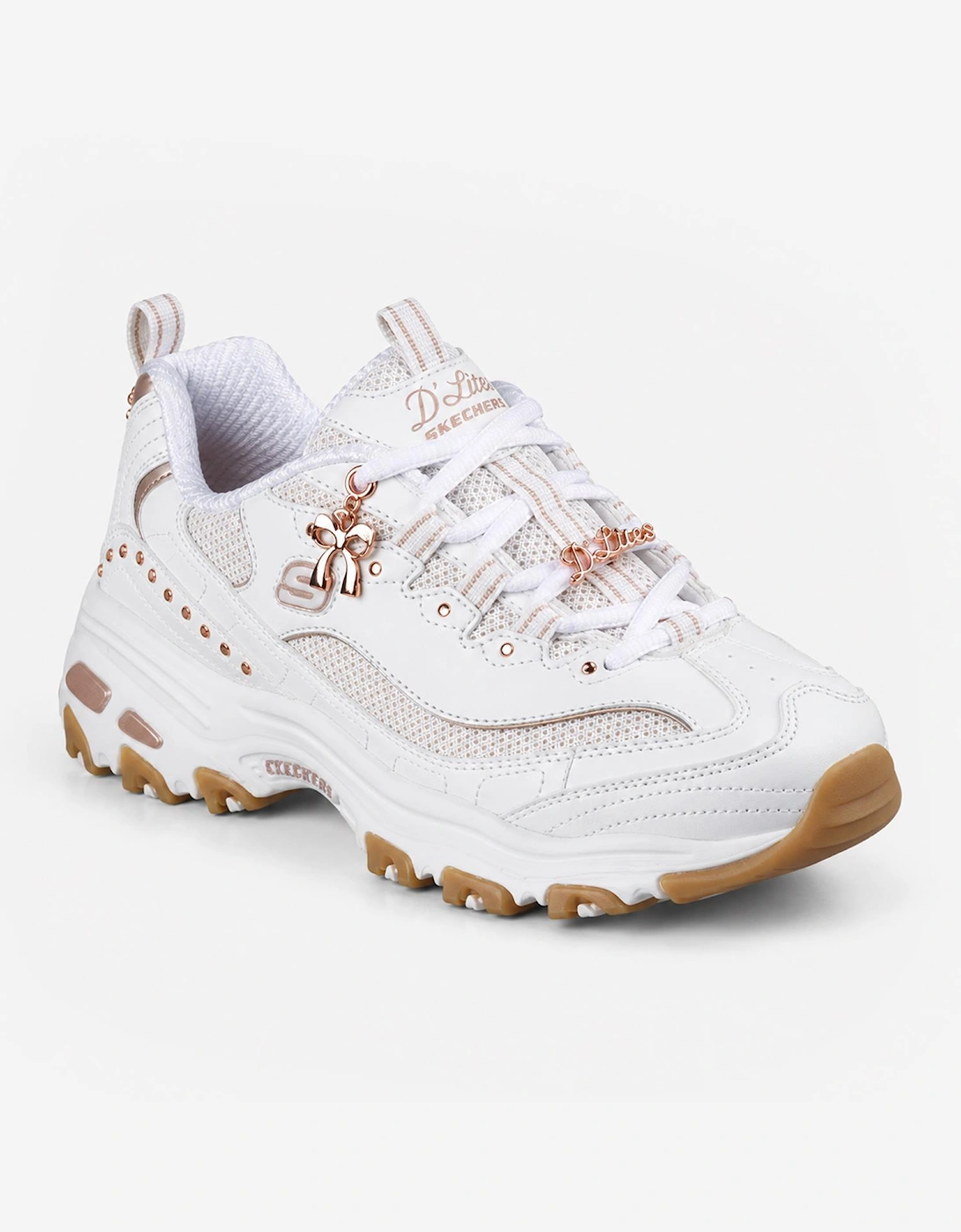 Skechers D'LITES - 20TH ANNIVERSARY Womens Casual Trainers White/Rose Gold